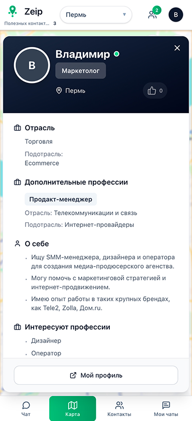Профиль в Zeip